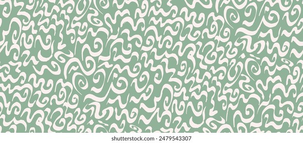 Hand drawn doodle seamless background, vector pattern with scribbles on green back.  Texture for wallpaper, background, fabric.
