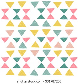 Hand drawn doodle seamless geometric pattern with pencil triangle.