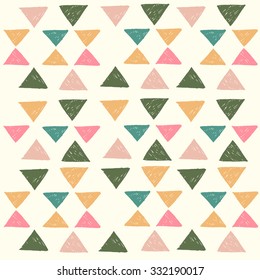 Hand drawn doodle seamless geometric pattern with pencil triangle.