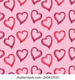 hand drawn doodle seamless of hearts. Hand drawing pattern. Seamless pattern for fabric, paper and other printing and web projects.