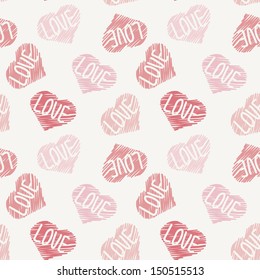 hand drawn doodle seamless pattern of hearts