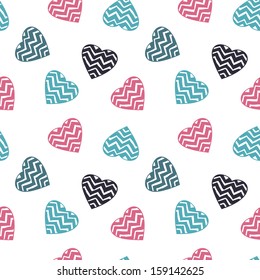 hand drawn doodle seamless pattern of hearts