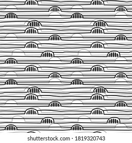Patrón sin fisuras dibujado a mano Doodle. Una línea continua. Fondo negro y blanco