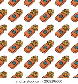 Hand drawn doodle seamless pattern with french fries. Vector illustration