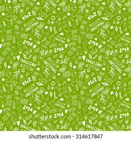Hand drawn doodle seamless pattern. Unique vector new year pattern for your scrapbooking projects.  Pattern for fabric, wallpaper, gift wrapping. Christmas text seamless pattern.