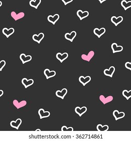 Hand drawn Doodle Seamless Pattern With Hearts.Vector Illustration.