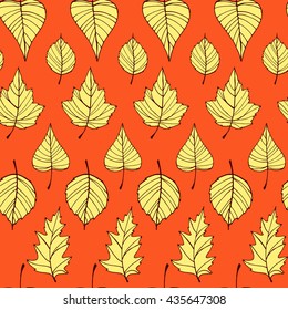 hand drawn doodle seamless pattern with leaves