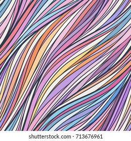 Hand drawn doodle seamless pattern with lines and waves. Universal neutral texture. Vector illustration