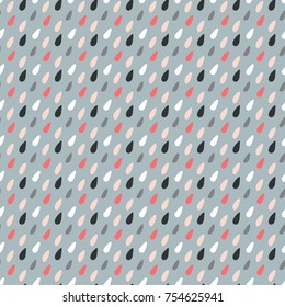 Hand drawn doodle seamless pattern with colorful rain drops. Childish texture for fabric, textile.Vector Illustration