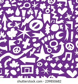 Hand drawn doodle seamless vector pattern (purple)