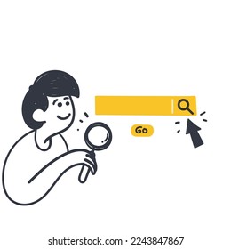 hand drawn doodle search bar button illustration vector