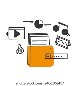 hand drawn doodle search file on folder illustration vector
