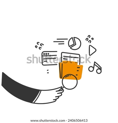 hand drawn doodle search file on folder illustration vector