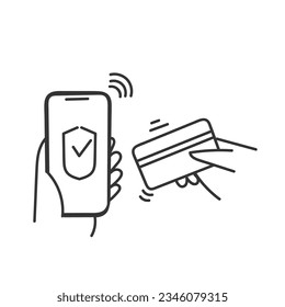 hand drawn doodle secure mobile payment illustration vector