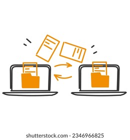 doodle dibujado a mano Icono Enviar archivos de carpeta entre dispositivos