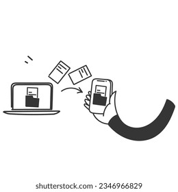 hand drawn doodle Send folder files between devices icon