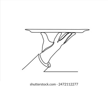 Hand drawn doodle serving food icon illustration in continuous line art style vector.Illustration with quote template. One line vector illustration. Order a banner for one line drawing.