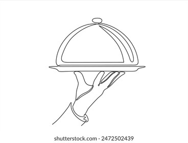 Hand drawn doodle serving food icon illustration in continuous line art style vector.Illustration with quote template. One line vector illustration. Order a banner for one line drawing.