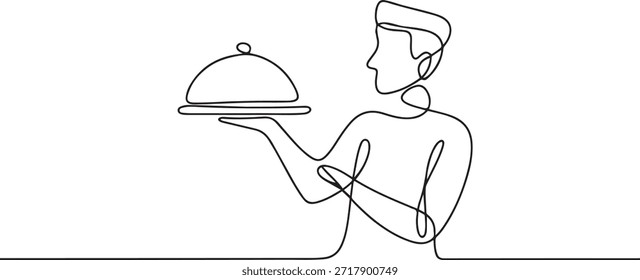 Dibujado a mano doodle sirviendo ilustración de ícono de comida en Vector de estilo de arte de línea continua. Ilustración con la Plantilla de la cita. una línea
