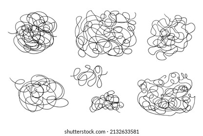 Hand drawn doodle set with abstract tangled scribbles. Vector random chaotic lines. Scribbles collection.