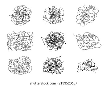 Hand drawn doodle set with abstract tangled scribbles. Vector random chaotic lines. Scribbles collection.