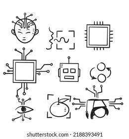 hand drawn doodle Set of Artificial Intelligence Related illustration vector