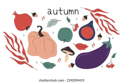 Hand drawn doodle set of autumn vegetables in bright colors