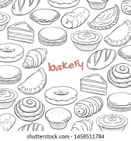 Hand drawn doodle set with bakery elements