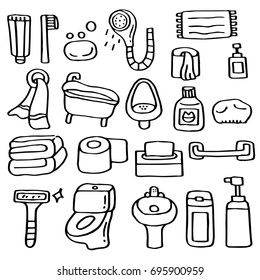 Hand drawn doodle set of Bathroom.
