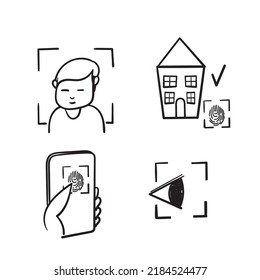 hand drawn doodle Set of Biometric Related illustration vector