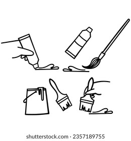 hand drawn doodle Set of Brushes and Painting Related illustration