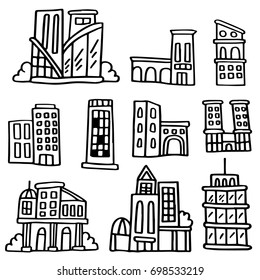 Hand drawn doodle set of Building