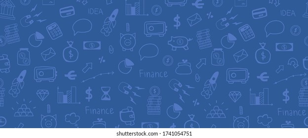 Hand drawn doodle set with business symbols. Vector finance web banner