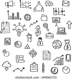 Hand drawn doodle set of Business objects.