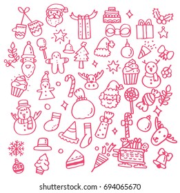 Hand drawn doodle set of Christmas objects.