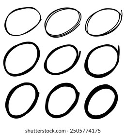 Hand drawn doodle set of circles isolated on white background. Vector illustration.