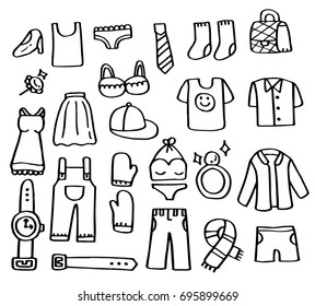 Hand drawn doodle set of Clothing.