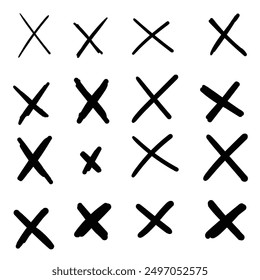 Hand drawn doodle set of crosses isolated on white background. Vector illustration.