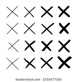 Hand drawn doodle set of crosses isolated on white background. Vector illustration.