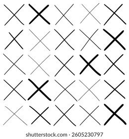 Hand drawn doodle set of crosses isolated on white background. Vector illustration.