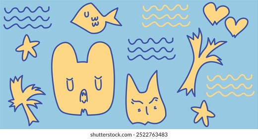 Conjunto de rabiscos desenhados à mão de monstros bonitos. Ilustração vetorial.