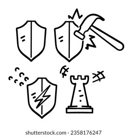 hand drawn doodle Set of Defense Related Vector illustration