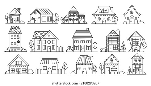 Hand drawn doodle set with different buildings
