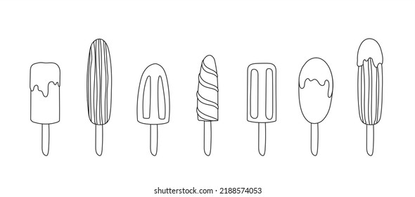 Hand drawn doodle set with different types of ice cream. Sketch style vector illustration for cafe menu, postcard, birthday card decoration.