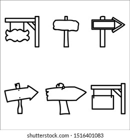 Hand drawn doodle set of direction post.