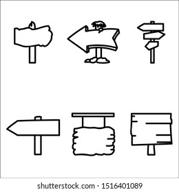 Hand drawn doodle set of direction post.