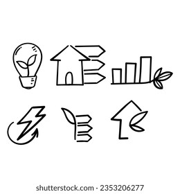 handgezeichneter Doodle-Set zur Energieeinsparung Verwandte Illustration