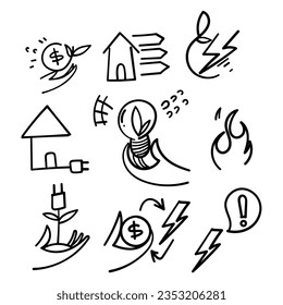 hand drawn doodle Set of Energy Saving Related illustration