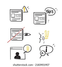 hand drawn doodle Set of Fake News Related illustration vector