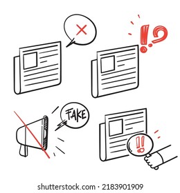 hand drawn doodle Set of Fake News Related illustration vector